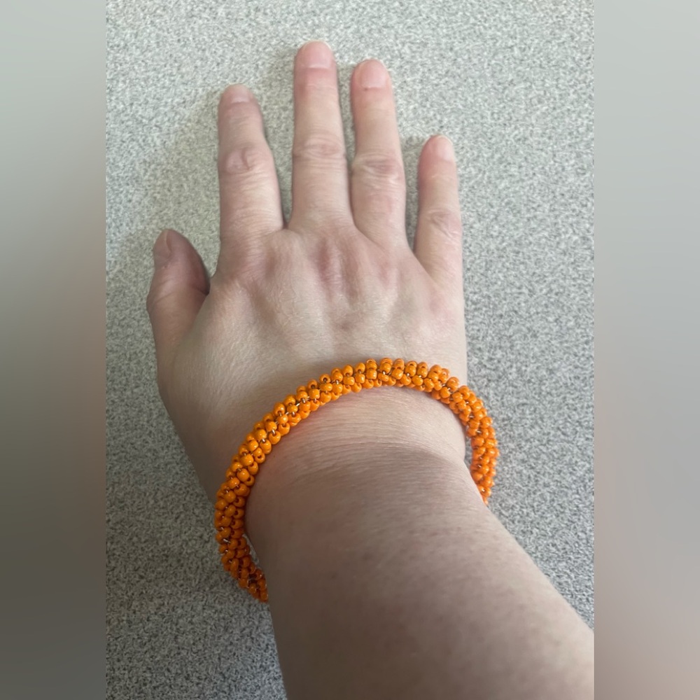Vibrant Orange Beaded Bangle Bracelet